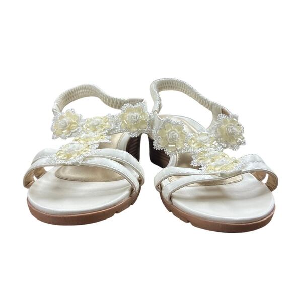 Shibever Womens 9.5 White Elastic Strap Open Toe Flower 2.25" Wedge Heel Shoes - Picture 4 of 6